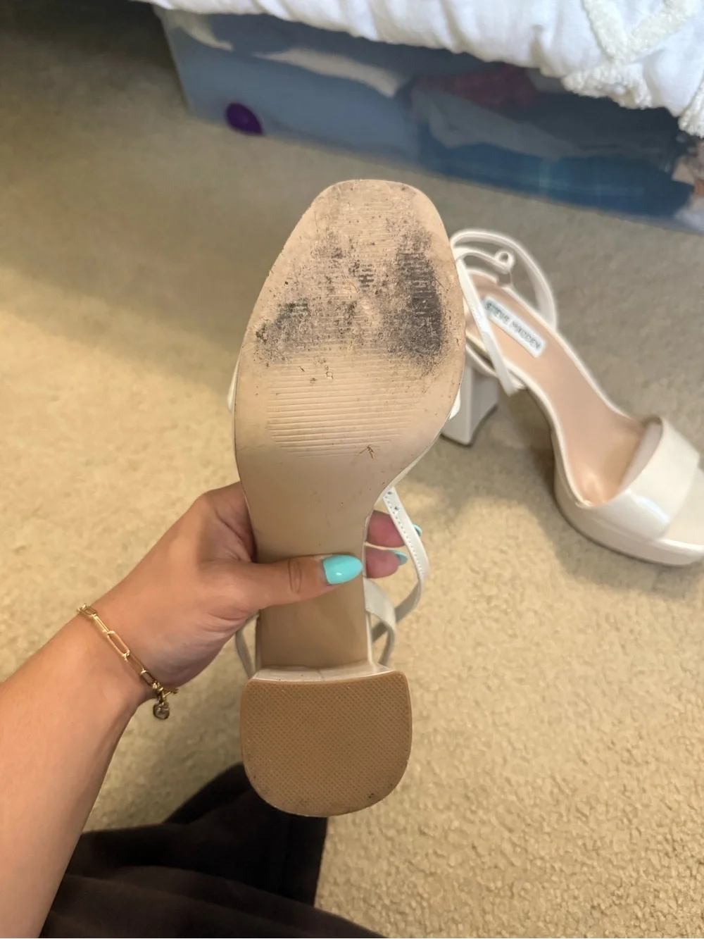 Steve Madden Lessa Bone Patent Platform Block Heels Size 9.5